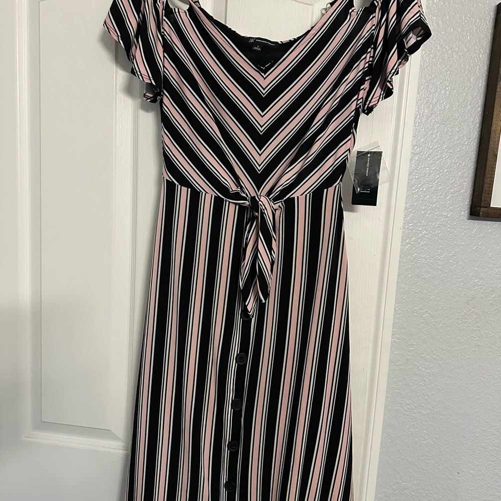 INC International Concepts Black and Pink Striped Midi Dress